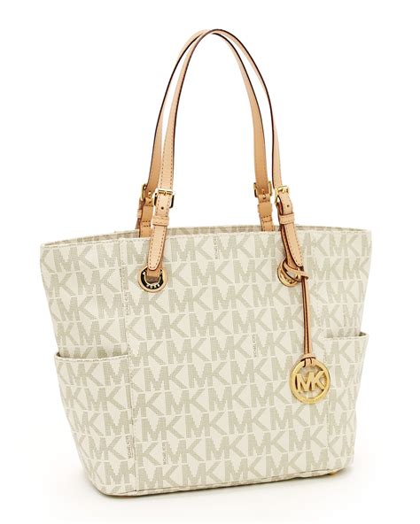 michael kors jet set logo print signature tote vanilla|Michael Kors carryall.